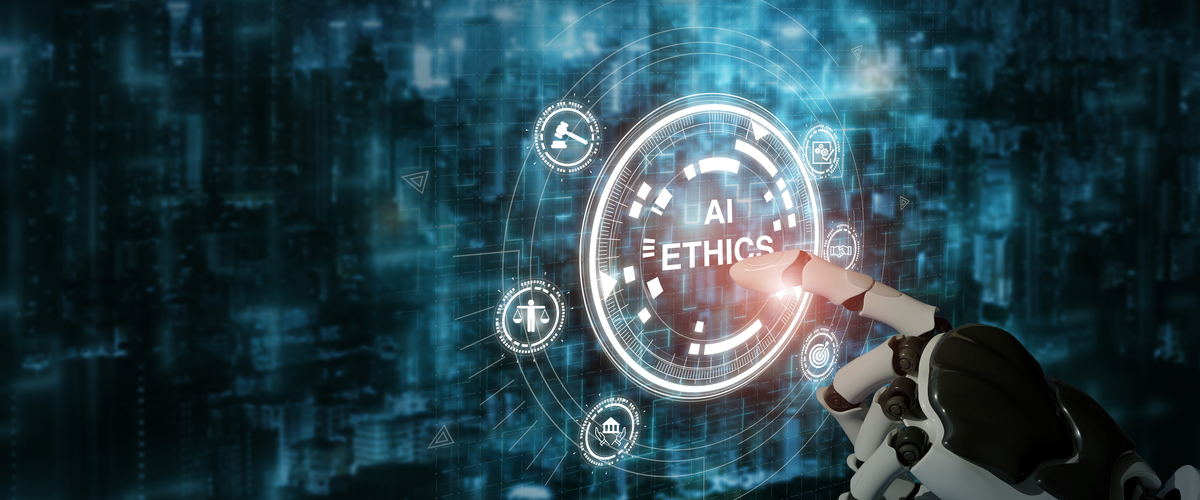 AI ethics or AI Law concept. Developing AI codes of ethics. Compliance, regulation, standard , business policy and responsibility for guarding against unintended bias in machine learning algorithms. 1449569562 against, code of ethics, grc, algorithmic